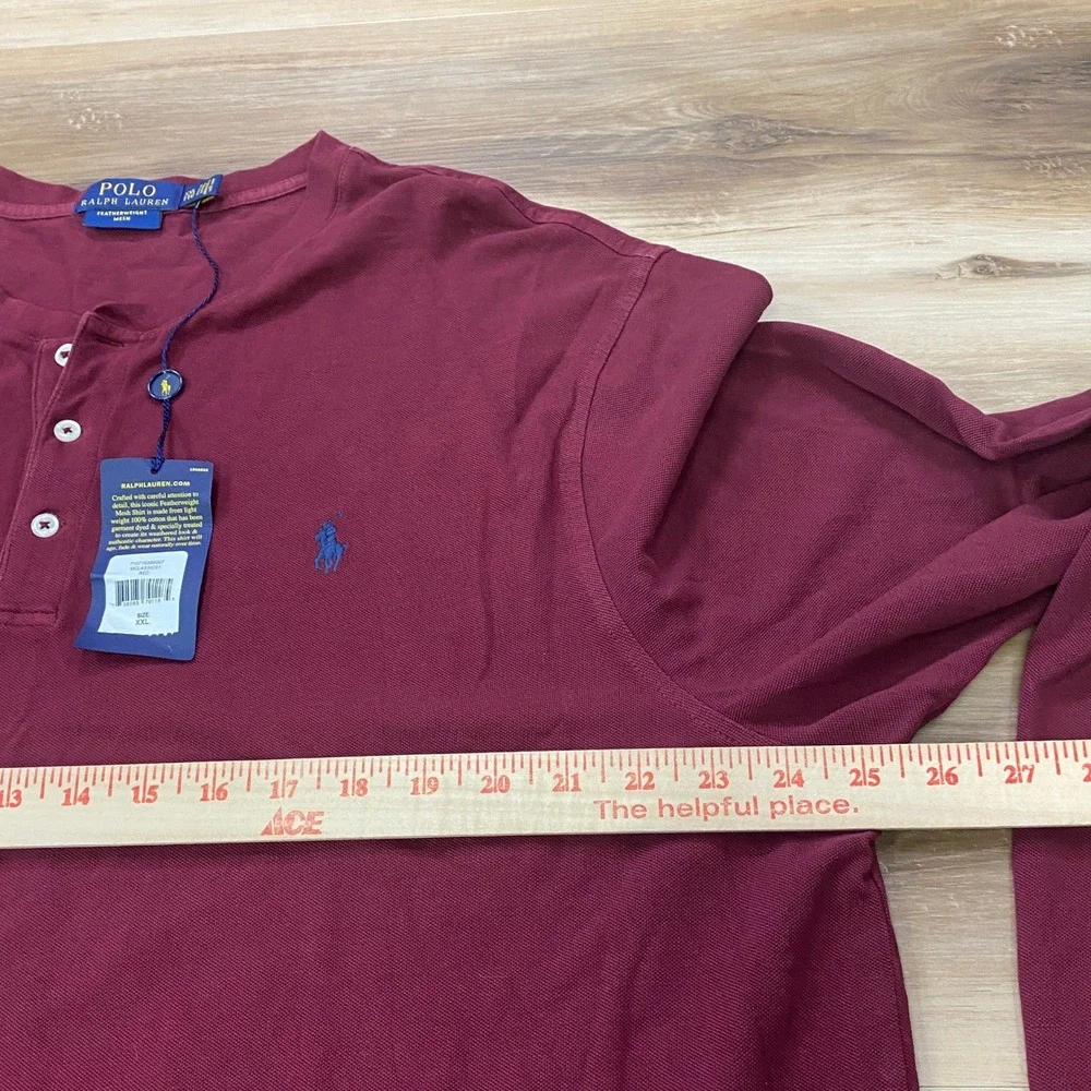 Polo Ralph Lauren Henley XXL Featherweight Mesh Cotton Long Sleeve Red Shirt